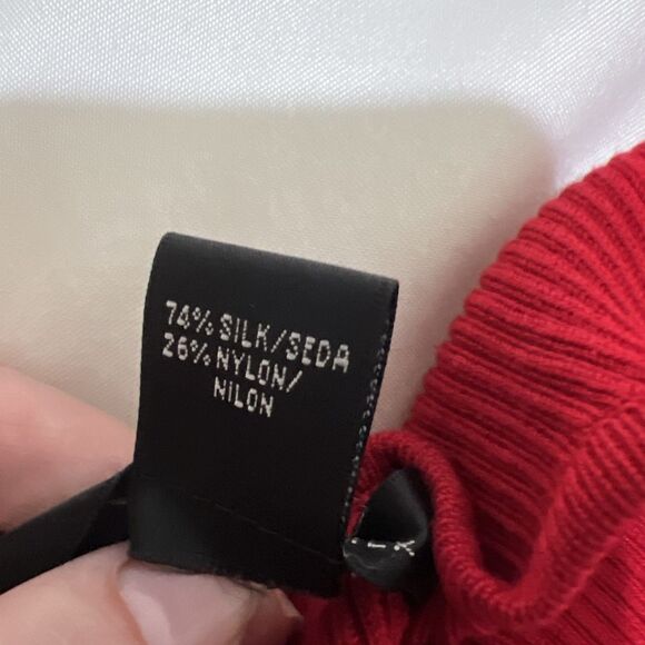 Silx by August Silk Sweater Red Silk Blend Stretch Ribbed Crystal Rhinestone XL - Picture 6 of 6